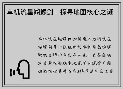 单机流星蝴蝶剑：探寻地图核心之谜